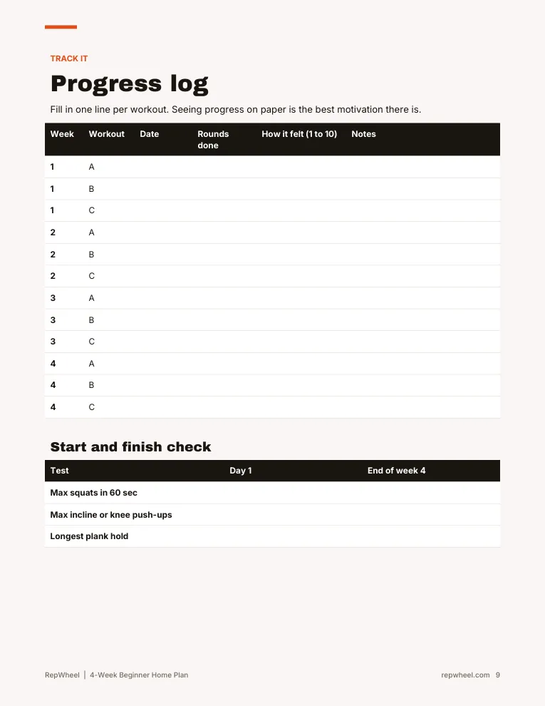 Printable progress log page